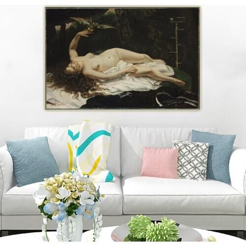 Holover Gustave Courbet"Woman With A Parrot"Canvas Oil Painting Western Art Decor Poster Wall Aesthetic Home Room Decoration