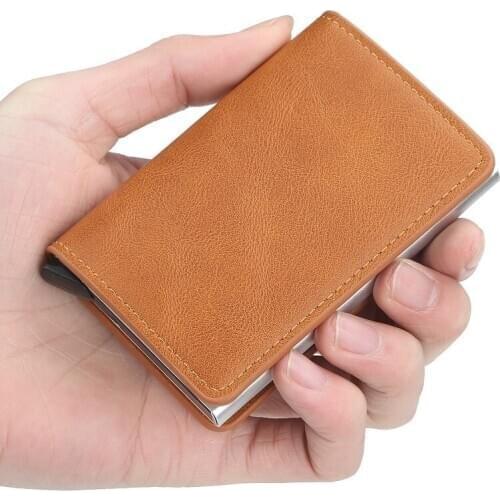 New Men Wallet Blocking Rfid PU Leather Vintage Credit Card Holder Unisex Antitheft Security Aluminum Metal Purse