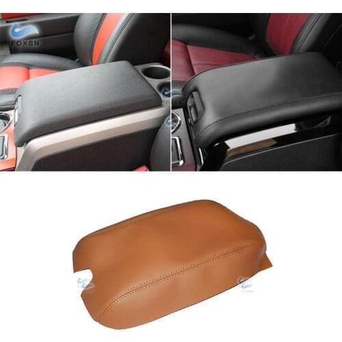 Brown Color For Ford F150 2009 2010 2011 2012 2013 2014 Microfiber Leather Car Armrest Center Console Box Lid Pad Cover Trim