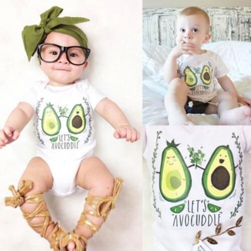 Avocado Summer Cotton Cute Kids Baby Girl Clothes Short Sleeve Bodysuit Infant Kids Bebe Leotard Tops Children;s Clothing Set