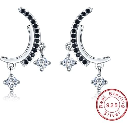 2019 New Romantic Birthday Present 925 Sterling Silver Jewelry Engagement Stud Earrings for Women Black Spinel Female II011