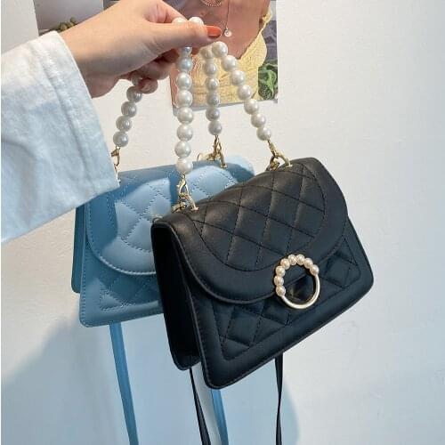 Retro Solid Color Messenger Bag PU Leather Casual Women Pearl Handbag Mini Purse Fashion Cell Phone Crossbody Bag