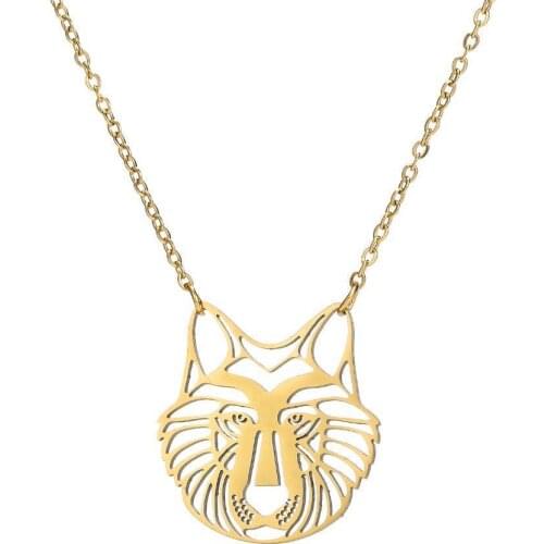 BAECYT collar Stainless Steel Animal Lion Necklace For Women Daily Jewelry Fashion Hollow Lion Pendant Necklace collier femme