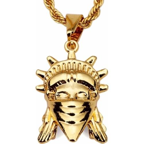 New York Statue Of Liberty Pendants Star Jewelry Men Hip Hop Dance Charm Bling Chain Golden Necklace American Rebel Jewelry
