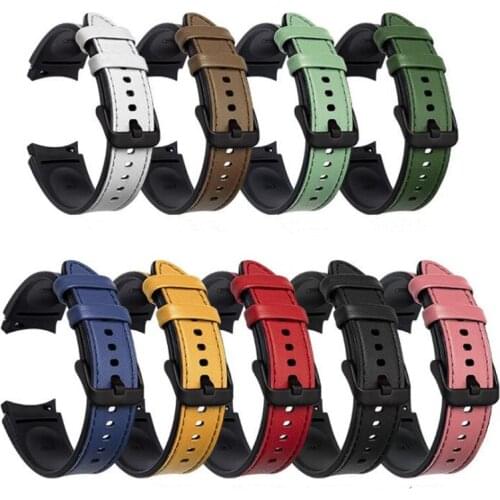 Silicone+leather Strap for Samsung Galaxy Watch 4 Classic 46mm 42mm/Watch4 44mm 40mm Band Metal Buckle Wristbands Bracelet Belt