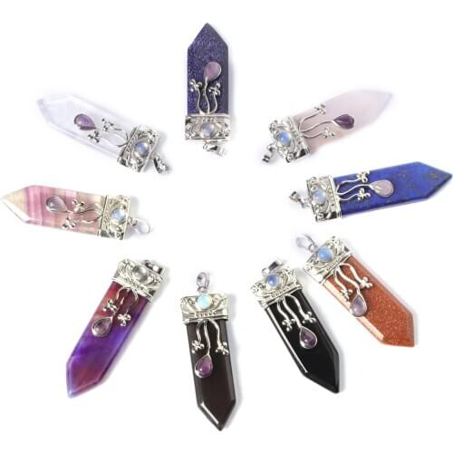 Handmade Wrap Pendulum 7 Chakra Pendants Healing Balance Reiki Natural Gem Stone Obsidian Lapis Lazuli Opal Point Sword Pendants