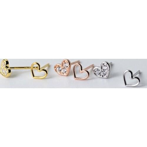 100% 925 Sterling Silver Earrings Jewelry Fashion Tiny CZ Pave Crystal Heart Stud Earrings Gift For Women Girls Kids Lady