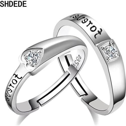 SHDEDE Wedding Rings For Couple 925 Sterling Silver Cubic Zirconia Adjustable Size Men Women Fashion Jewelry Heart -WH122
