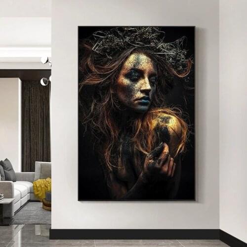 Norse Mythology Black And Gold Tattoo Women Canvas Painting Posters and Prints Scandinavian Cuadros Wall Art Pictures For Home
