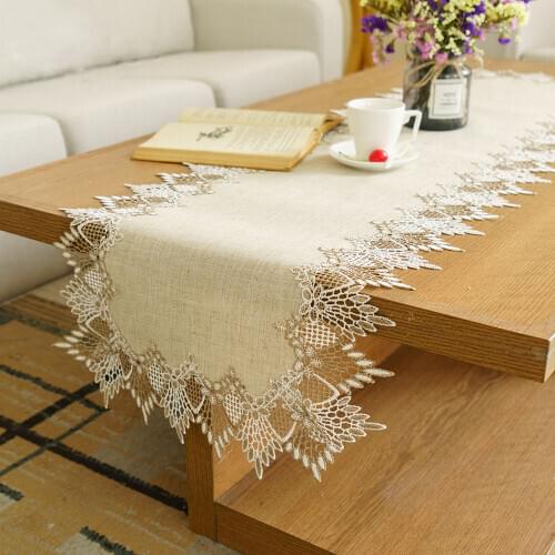 Natural Table Runner Modern Linen Tablecloth Lace Embroidered For TV Cabinet Dust Cover Home Wedding Party Table Decorations