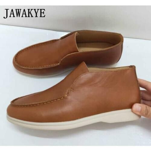 New High Top Real Leather Men Shoes Simple Autumn Business Slip-on Loafers Male Comfort Round Toe Casual Walking Driving Shoes