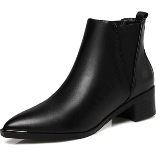 Pointed toe short boots womens 2020 autumn winter new Korean thick-heeled Chelsea nude boots with British style Martin boots