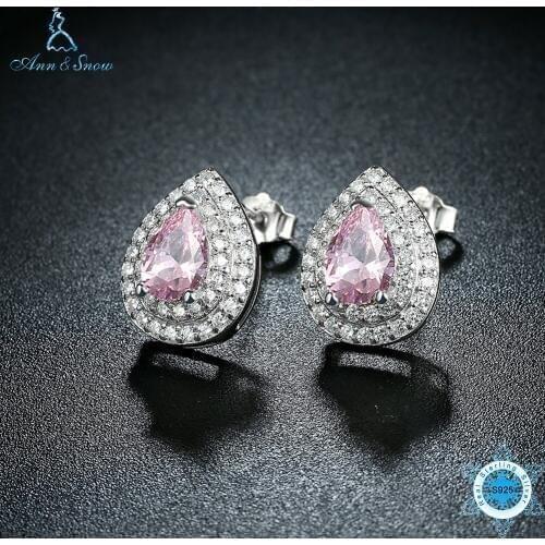 Genuine 925 Sterling Silver Waterdrop Shape Stud Earrings Clear Purple Crystal CZ Animal Earrings for Women Fine Jewelry