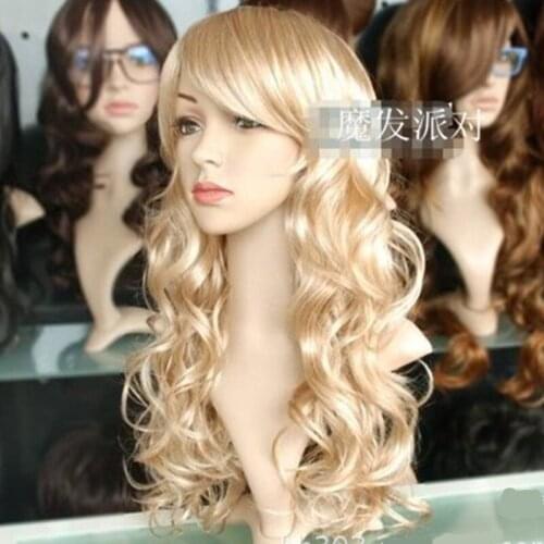 Synthetic lace Woman Blonde long curly cosplay Peluca Halloween Anime Costumes Accessories Carnival Purim Role play party props
