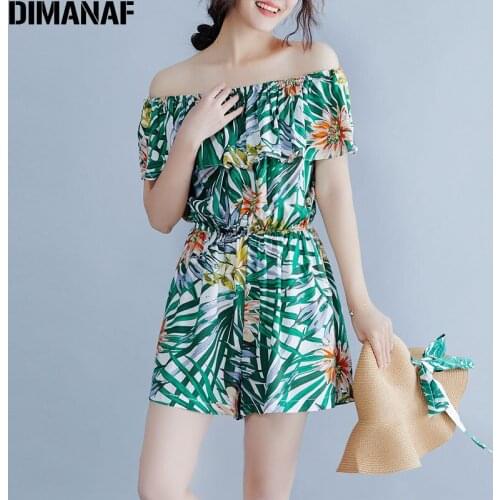 DIMANAF Women Playsuits Fashion Hawaiian Elastic Summer Beach Style Loose Oversize Casual Female Floral Print Trousers