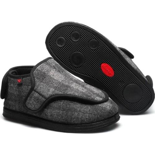 Winter New England plaid mid-cut cotton Clarks puffy feet widened boots adjustable Velcro diabetes deformed feet shoes in fleece