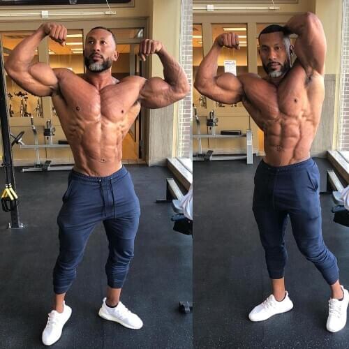 2020 European and American sports mens cotton pure color leisure sports trend new fitness and fitness feet slim cotton trousers