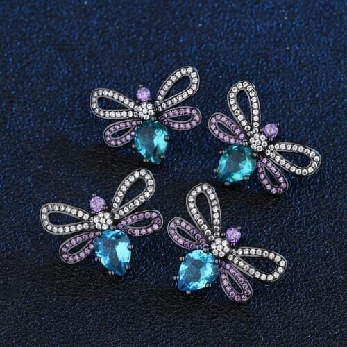 2021 New Fashion Design Color Unique Zirconia Earrings Womens Statement Butterfly Drop Earrings