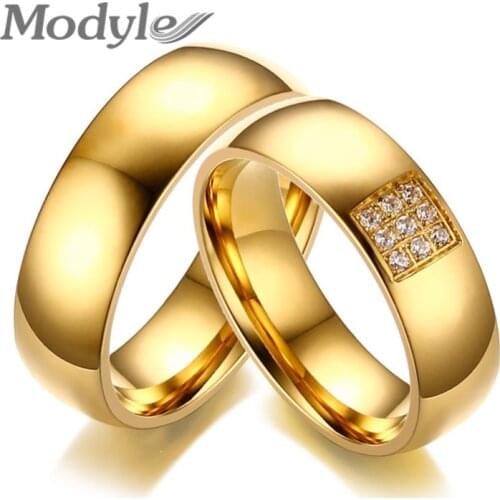 Modyle 2020 Simple Wedding Rings for Women Men Elegant AAA CZ Stones Gold-color Ring Alliance Promise Engagement Band Gift