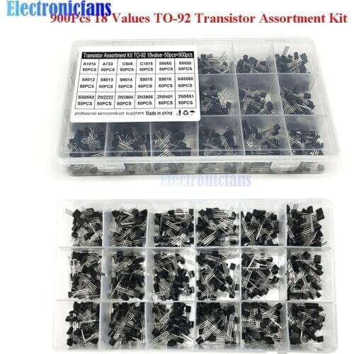 900Pcs/set 18 Values TO-92 Transistor Assortment Kit A1015 C1815 S9018 2N2222 2N5551 S8050 PNP NPN Transistors Triode Pack