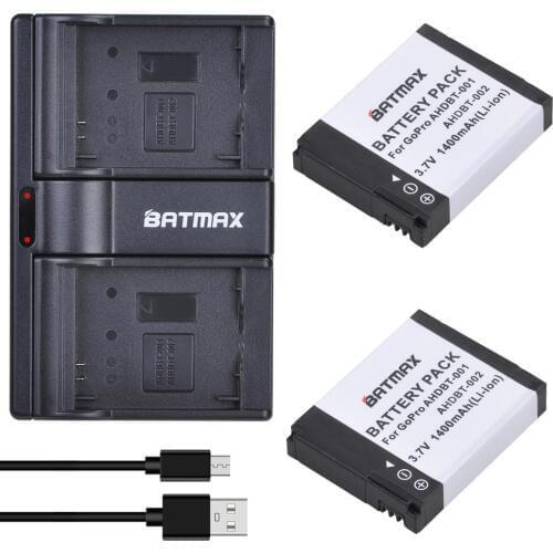 2X 1400mAh Battery + Dual USB Charger for GoPro HD HERO2 and GoPro AHDBT-001, AHDBT-002 Hero 2