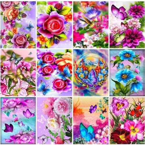 Diamond Painting Full Square/Round Drill 5D DIY "Butterfly Flower" Daimond Embroidery Rhinestone Cross Stitch Decor