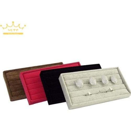 Portable Velvet Ring Insert Jewelry Display Tray Holder Stand Case Bague Trinket Shop Presentation Organizer Storage Box 11*22cm