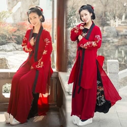 Free shipping Improved Hanfu original red embroidery Han element Chinese style song pants Tuzi three piece suit