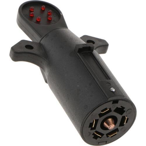 Black 7Pin Round Trailer Light Plug Connector Adaptor for RV Boat