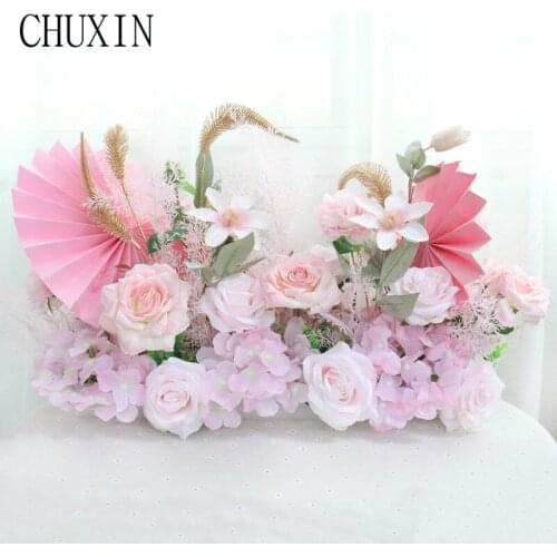 50/100cm Fan Leaf Flower Runner Flower Row Wedding Arrangement Artificial Flower Rose Wreath DIY Guide Customizable