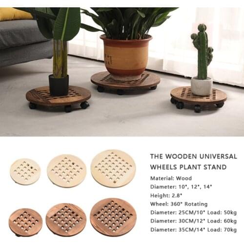 Wooden Round Planter Caddies 14 Inch Universal Wheels Plant Stand Flower Pot Rack With Wheels Indoor Outdoor Decoration Dropship