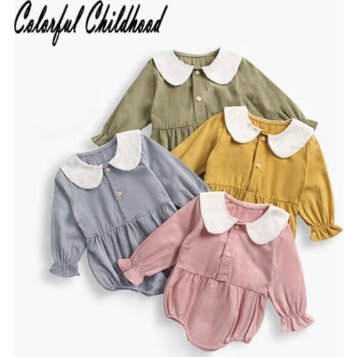 Lovely cozy baby girls romper cotton long sleeve Turn-Down collar overalls infant newborn baby jumpsuit children pajamas