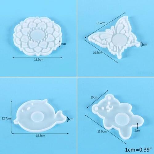 Diy Crystal Butterfly/Little Bear Tray Mold Lotus-shaped Epoxy Resin Mold Suitable for Home Decoration Table Wine Tray