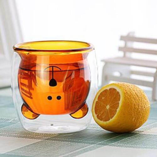 Double Layer Glass Cup Cartoon Bear Heat-resisting Cup Creative Coffee Teacup Juice Mugs Milk Cafe Cup Cocktail Glass Drink Tool