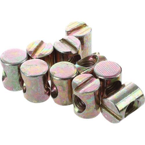 Fashion10pcs M6 Barrel Bolts Cross Dowel Slotted Furniture Nut for Beds Crib Chairs