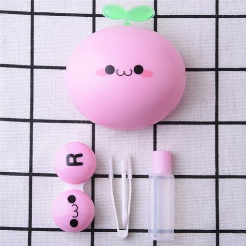 Imixlot Lovely Fashion Round Cute Expression Grass Head Contact Lens Case For Eyes Care Kit Holder Container Unisex Accessories