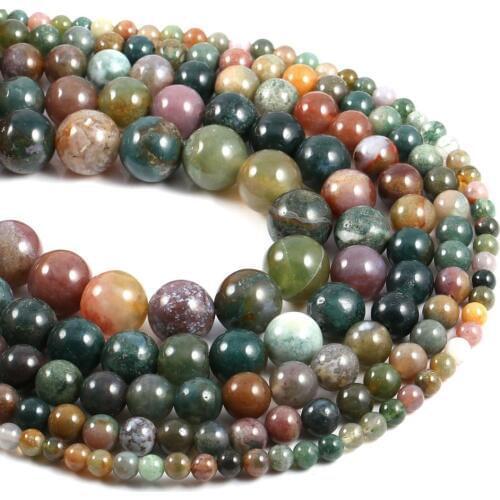 LE SKY Natural Stone Beads Indian Agat Stone 4/6/8/10/12 mm Loose Stone Beads for Jewelry Making DIY Bracelet Necklace