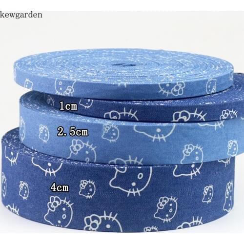Kewgarden Handmade Tape 38mm 25mm 1" 10mm 3/8" Denim Print Flower Ribbons Handmade Bowknot Ribbon DIY Layering Cloth 6 Meters