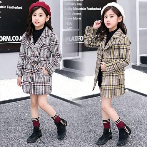 Luxury Brand Winter Wool Coat For Girls Velvet Thicker Jacket Plaid Casual Jacket Warm Kids Overcoat Wool Baby Clothes 4-13T