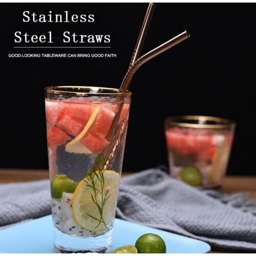 4pcs Reusable 304 Stainless Steel Drinking Straws with Cleaning Brush Portable Bubble Tea Straw Drinkware Party Bar Accessory