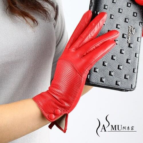 Fashion Style Womens Genuine Leather Gloves Sheepskin Autumn Short Plus Velvet Warm Driving Gloves Lady Mittens