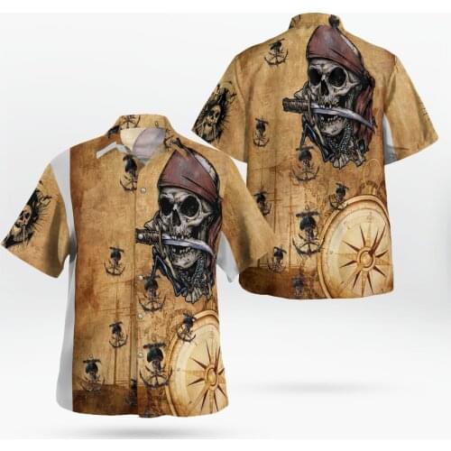 2021 New 3D Printing Skull Hawaii Vintage Shirt Men Summer Short-sleeved Beach Shirt Men Shirts Oversize Camisa Masculina 5XL-13