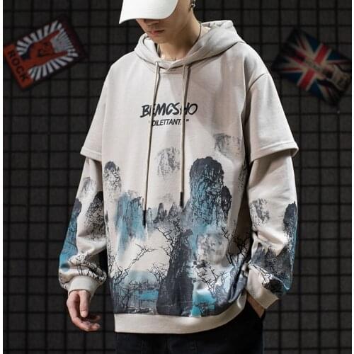 Japanese Streetwear Hoodies Hooded Male 2020 Fall Harakuju Pullover Sweatshirt Male Print Hooded Mens Hip Hop Hoodies Men KK3357