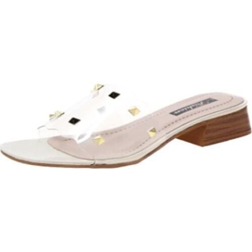 Summer new thick with the word female slippers Korean fashion transparent wear wild square head half slippers