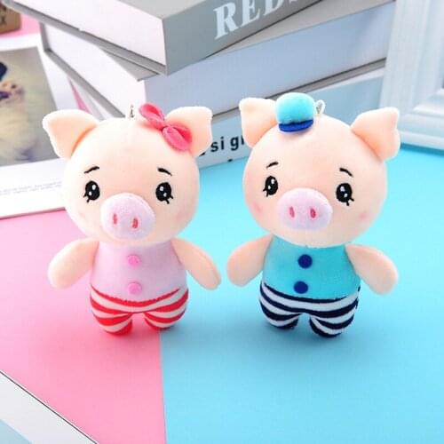 New Couple Pig Stroller Bed Key Chain Pendants Kawaii Plush Toys Backpack Schoolbag Cartoon Doll Anime Stuffed Toy For Children