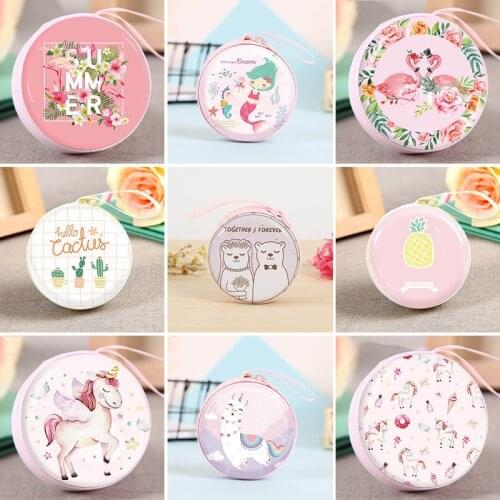 Memory Card Organizer Round Shape Hard Boxes Tinplate Headphones Storage Box Earphone Earbuds Case Cute Cartoon Animal 1Pc