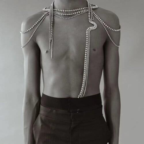 Rhinestone Geometric Open Chokers Necklaces Wedding Accessories for Women Crystal Long Tassel Back Chain Neckalce Body Jewelry