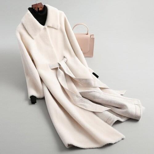 Real Fur Coat Female Sheep Shearling Winter Jacket Women 100% Wool Coat Women Korean Long Jackets Manteau Femme KL-1912