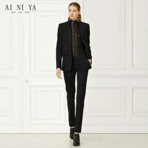 Jacket+Pants Womens Business Suit Black Female Office Uniform Blazer Ladies Formal Trouser Suit 2 Piece Slim Single Breasted
