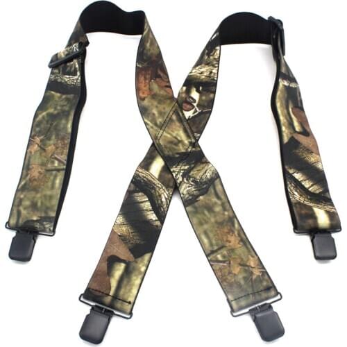Suspenders Male Camouflage Print Elastic Tactical Belt X Shape 4 Gun Black Clips-on Suspenders Bretelles 120cm length MBD8464